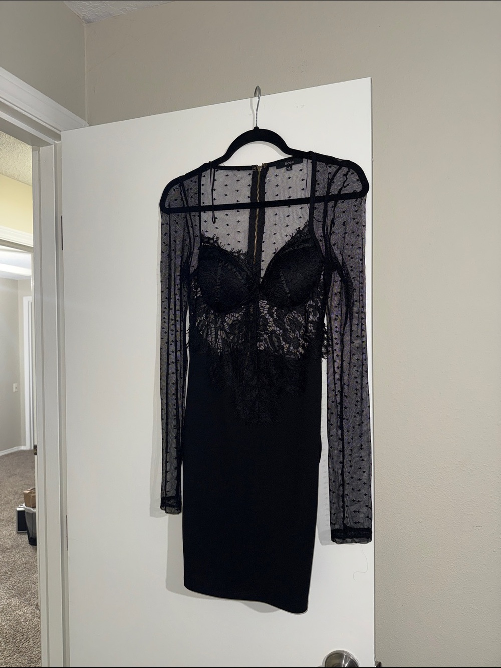 Black Lace Illusion Bodycon Dress